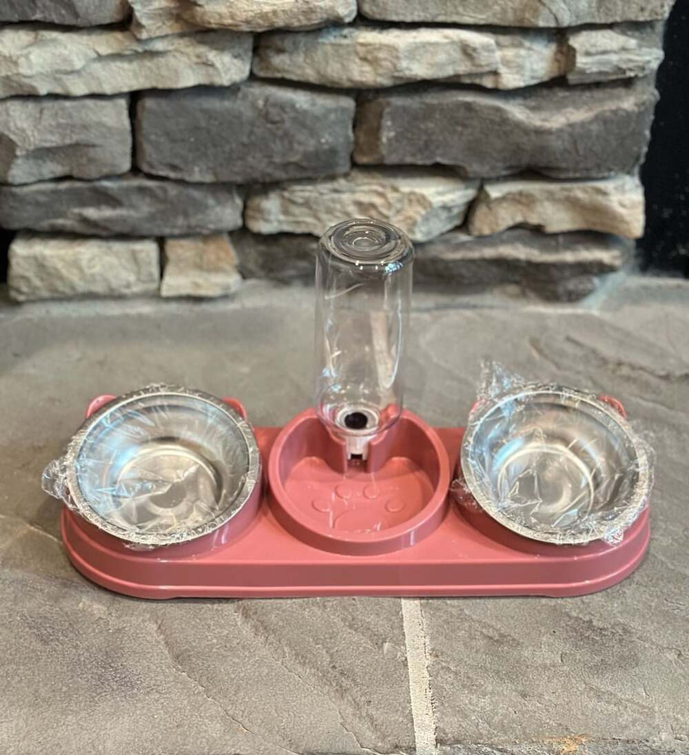 3 in 1 Pets Bowl Set W/ Automatic Water Dispenser & Stainless Steel Bowls